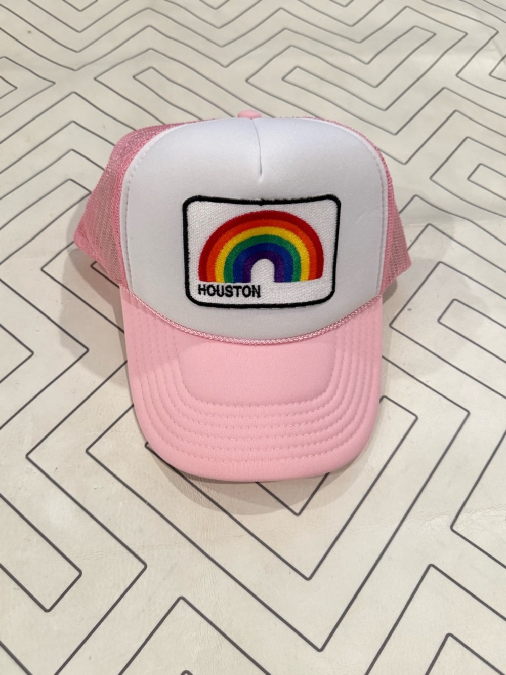 New Otto Pink Houston Rainbow Patch Trucker Hat